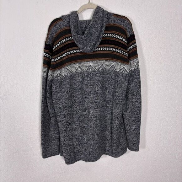 The Alpaca Connection Grey with Aztec Print Hooded Zip Up Sweater Size Large - Picture 2 of 6